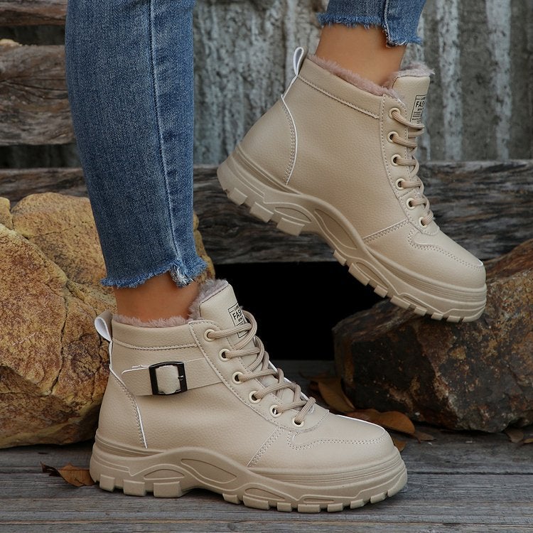 Foreign trade 2024 new autumn and winter ladies warm Martin boots fleece-lined thickened lace thick bottom short boots shoes wholesale - Image 5