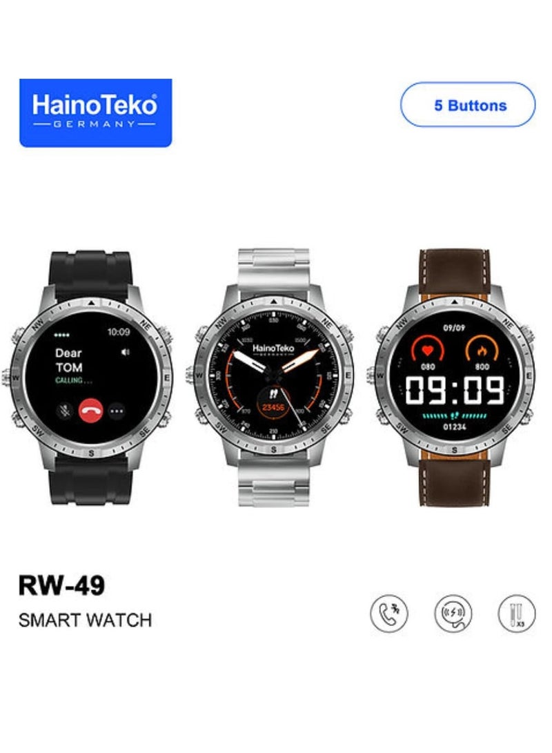 Haino Teko RW49 Round Screen AMOLED Display Smart Watch With 3 Pair Straps and Wireless Charger For Gents and Boys - Image 1