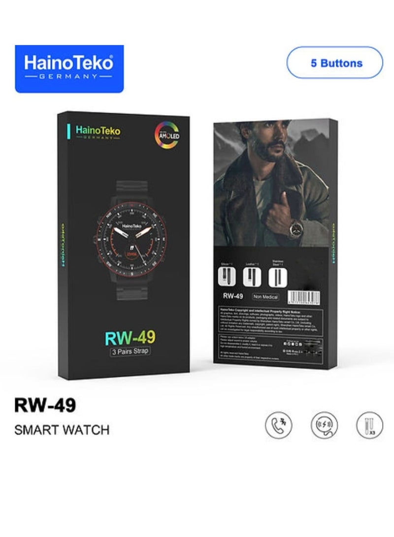 Haino Teko RW49 Round Screen AMOLED Display Smart Watch With 3 Pair Straps and Wireless Charger For Gents and Boys - Image 2