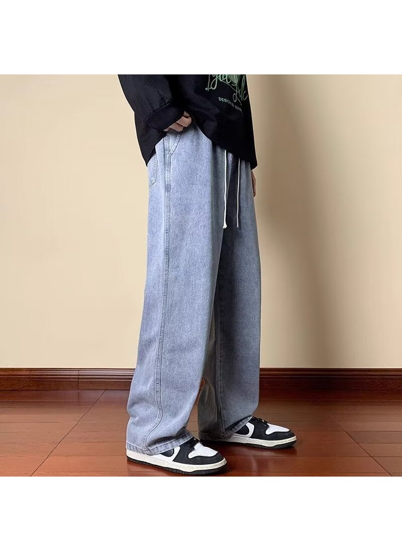 Generic - Vintage Washed Black Denim Jeans Men Oversize light blue - Image 1