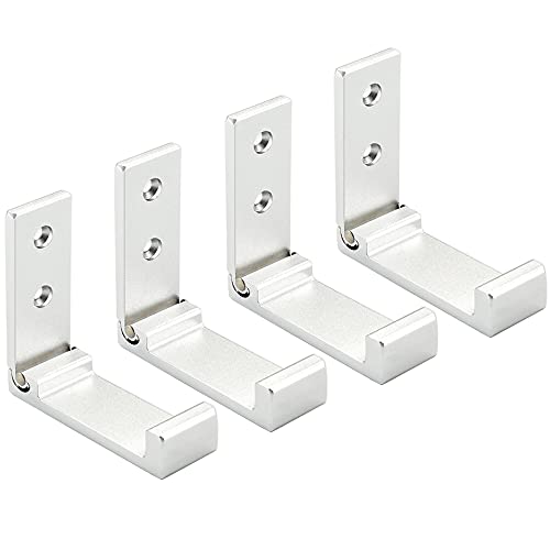 Latomex Folding Coat Hooks, Wall Hooks for Hanging Aluminum Alloy Cloth Hanger Coat Hanger Headphones Holder Headset Wall Hanger Hook- Pack of 4 (Silver) - Image 1