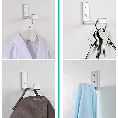 Latomex Folding Coat Hooks, Wall Hooks for Hanging Aluminum Alloy Cloth Hanger Coat Hanger Headphones Holder Headset Wall Hanger Hook- Pack of 4 (Silver) - Image 4
