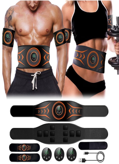 Abs Stimulator, with Figure 8 Resistance Band, Ab Machine, Fitness Workout Equipment for Men Women Abdominal Muscle Burn Fat and Loss Weight at Home, Office, Abdominal Workout Belt 24"-55" Black