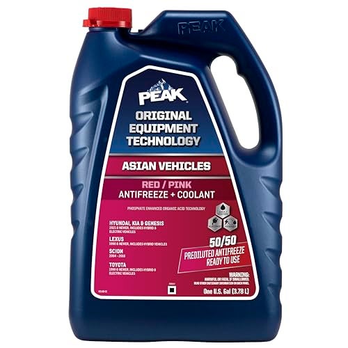 PEAK OET Extended Life RedPink 5050 Prediluted AntifreezeCoolant for Asian Vehicles 1 Gal
