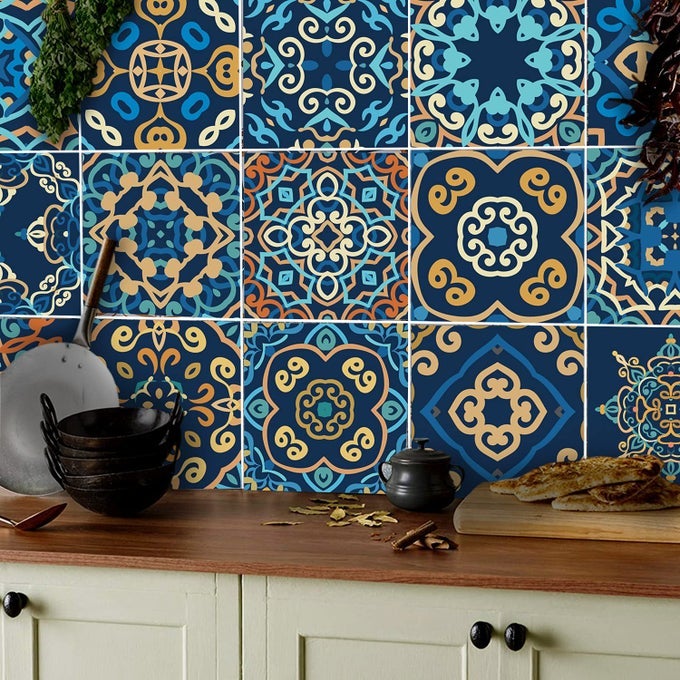 24PCS 15CM6 MANDALA VINYL WALL TILE STICKERS FOR KITCHEN BATHROOM TABLE SELFADHESIVE TRANSFERS MOSAIC MEXICAN SPANISH DECALS