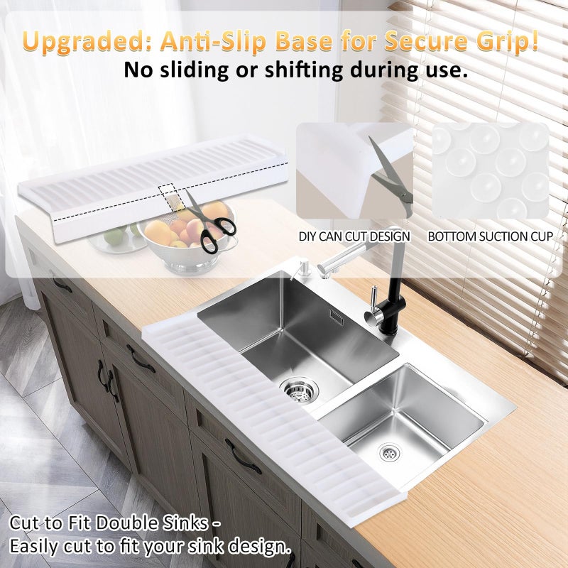 AyNirser Sink Edge Protector with Suction Cup 14â€œ 20â€ 30", Silicone Sink Splash Guard for Kitchen & Bathroom, Protect Countertop from Scratches, Stains, for Stainless Steel Granite Quartz-Clear - Image 4