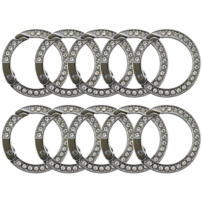 Rhinestone Car Key Chain Alloy Round Charm Attachment 10 Pieces For Key Holder Hanging Spring Design - Image 2