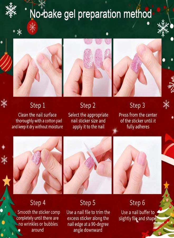 Rhostry Semi Cured Gel Nail Strips Christmas Edition - 22Pcs Gel Stickers & Wraps, No UV Lamp Needed, Santa Reindeer Tree Design, Long Lasting Waterproof Polish, Easy Apply & Remove, Vegan Salon Manicure - Image 5