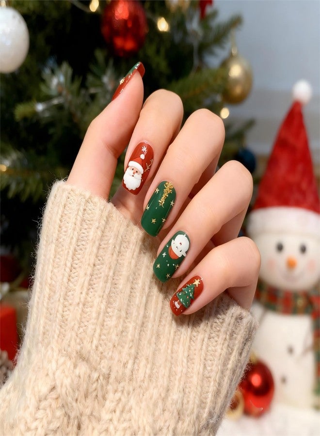 Rhostry Semi Cured Gel Nail Strips Christmas Edition - 22Pcs Gel Stickers & Wraps, No UV Lamp Needed, Santa Reindeer Tree Design, Long Lasting Waterproof Polish, Easy Apply & Remove, Vegan Salon Manicure - Image 1