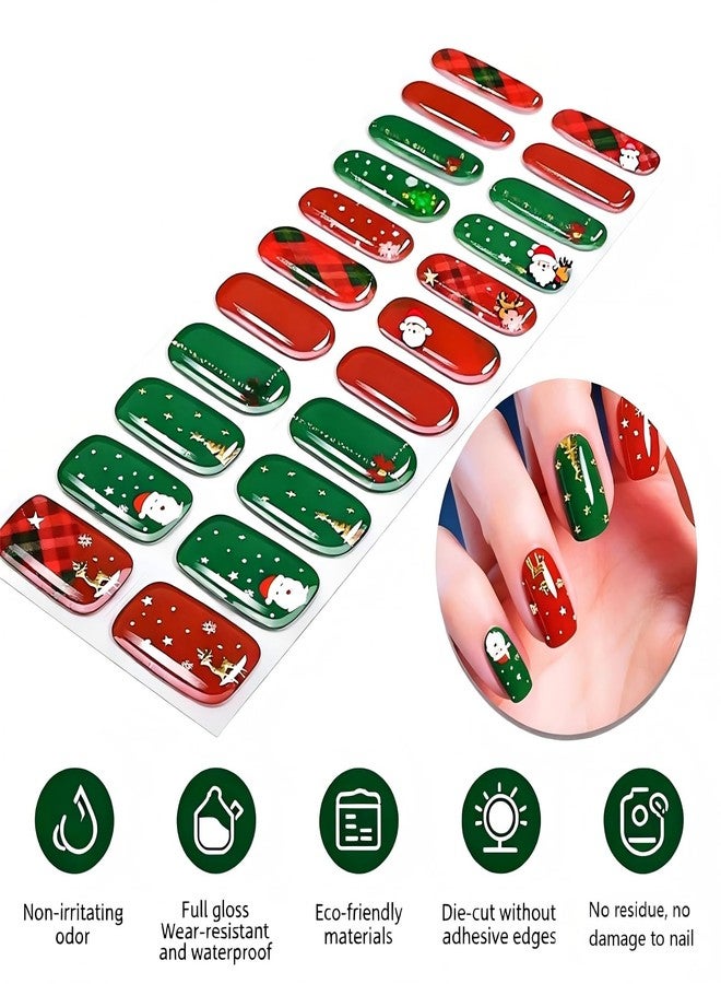 Rhostry Semi Cured Gel Nail Strips Christmas Edition - 22Pcs Gel Stickers & Wraps, No UV Lamp Needed, Santa Reindeer Tree Design, Long Lasting Waterproof Polish, Easy Apply & Remove, Vegan Salon Manicure - Image 4