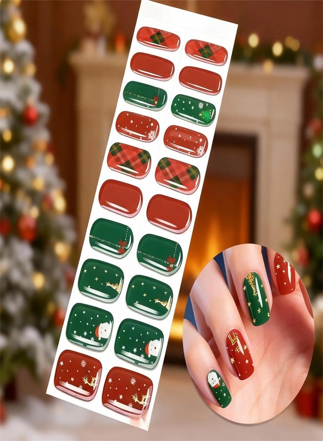Rhostry Semi Cured Gel Nail Strips Christmas Edition - 22Pcs Gel Stickers & Wraps, No UV Lamp Needed, Santa Reindeer Tree Design, Long Lasting Waterproof Polish, Easy Apply & Remove, Vegan Salon Manicure - Image 3