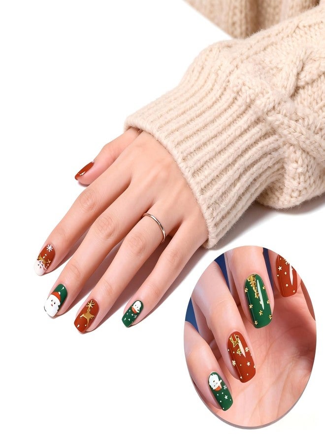 Rhostry Semi Cured Gel Nail Strips Christmas Edition - 22Pcs Gel Stickers & Wraps, No UV Lamp Needed, Santa Reindeer Tree Design, Long Lasting Waterproof Polish, Easy Apply & Remove, Vegan Salon Manicure - Image 2