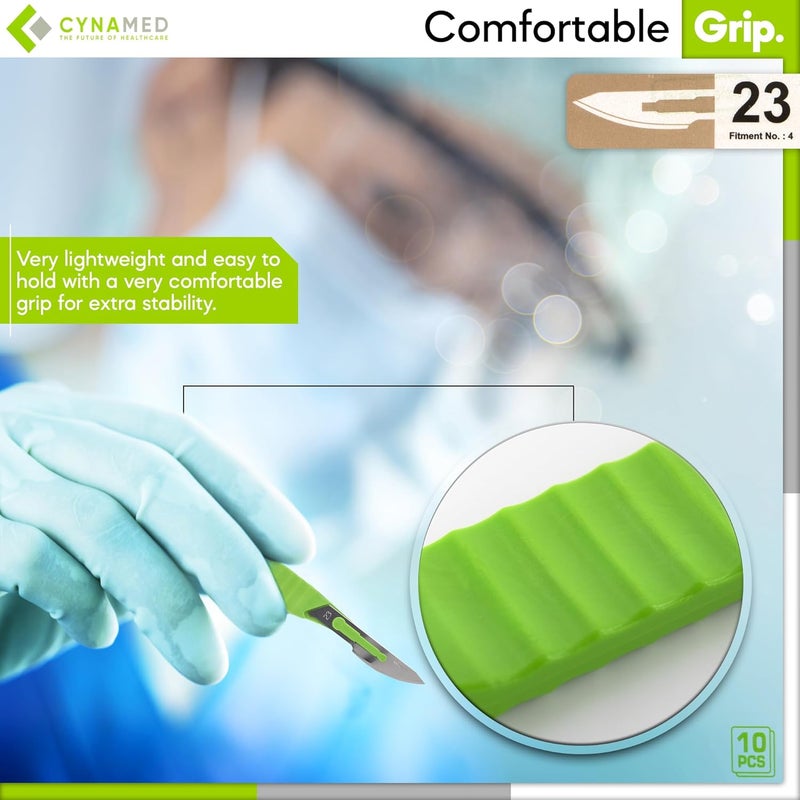 CYNAMED Disposable Scalpel Blades| Sharp, Tempered Stainless-Steel Blades | Pack of 10 Sterile Scalpel Knives| Plastic Handle| Individual Pouches| for Dermaplaining, Podiatry, Crafts & More (No.23) - Image 5