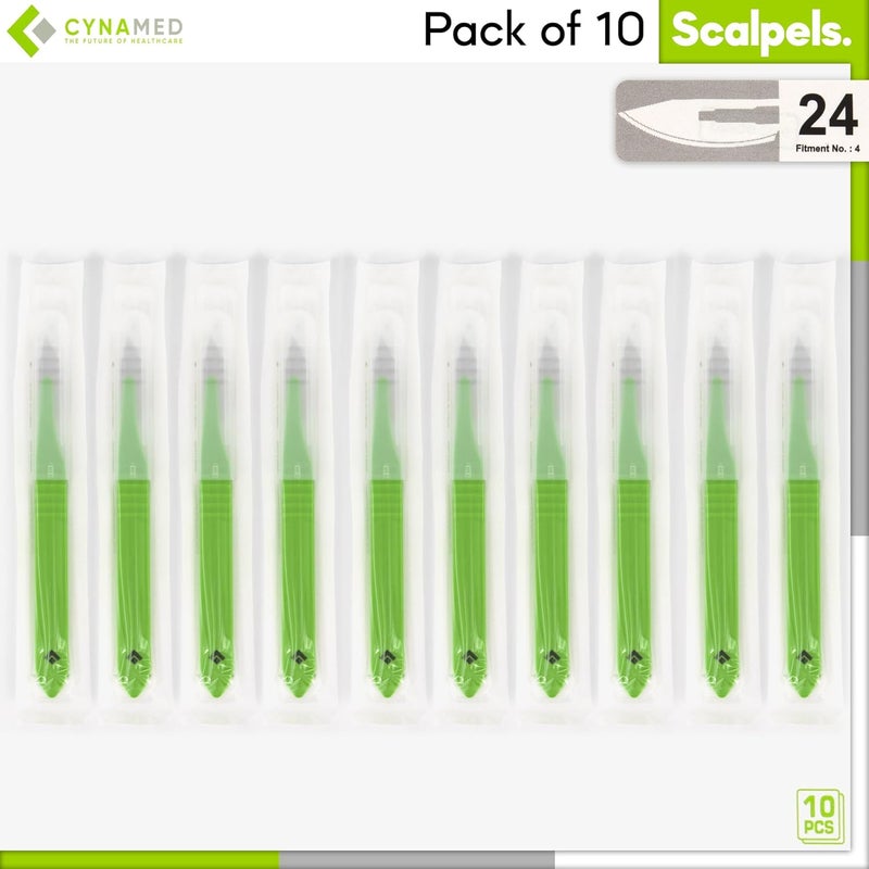 CYNAMED Disposable Scalpel Blades| Sharp, Tempered Stainless-Steel Blades | Pack of 10 Sterile Scalpel Knives| Plastic Handle| Individual Pouches| for Dermaplaining, Podiatry, Crafts & More (No.23) - Image 4