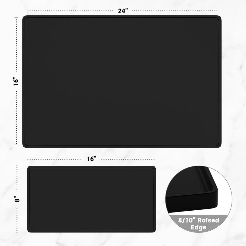 Rnivvi حصيرة قهوة من السيليكون من ، مقاس 16" x 24"، مقاومة للماء وذات حافة مرتفعة، مناسبة لملحقات محطة آلة الإسبريسو، وسادة لتجفيف الأطباق قابلة للفك ومقاومة للحرارة للعمل على طاولة المطبخ، لون أسود - Image 2