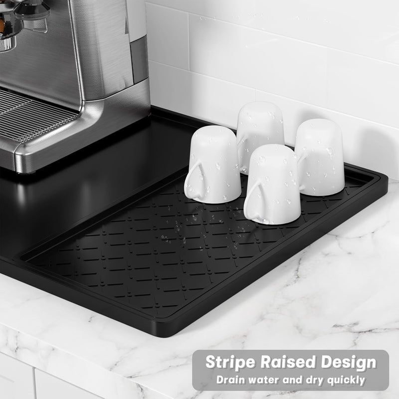 Rnivvi حصيرة قهوة من السيليكون من ، مقاس 16" x 24"، مقاومة للماء وذات حافة مرتفعة، مناسبة لملحقات محطة آلة الإسبريسو، وسادة لتجفيف الأطباق قابلة للفك ومقاومة للحرارة للعمل على طاولة المطبخ، لون أسود - Image 4