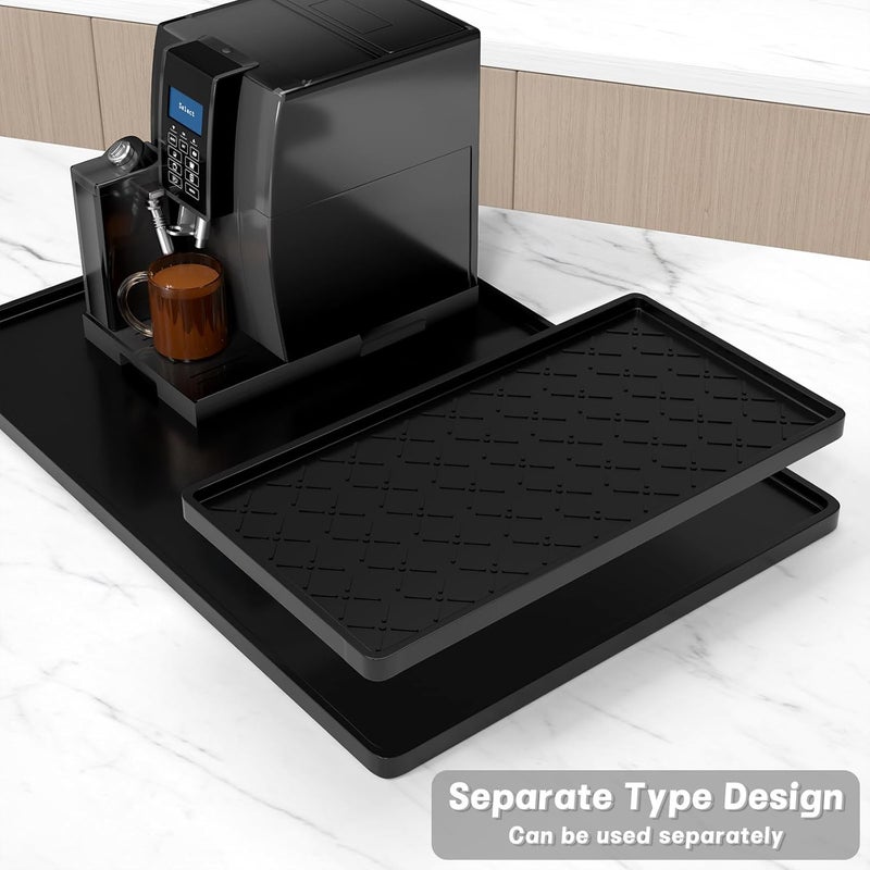 Rnivvi حصيرة قهوة من السيليكون من ، مقاس 16" x 24"، مقاومة للماء وذات حافة مرتفعة، مناسبة لملحقات محطة آلة الإسبريسو، وسادة لتجفيف الأطباق قابلة للفك ومقاومة للحرارة للعمل على طاولة المطبخ، لون أسود - Image 3