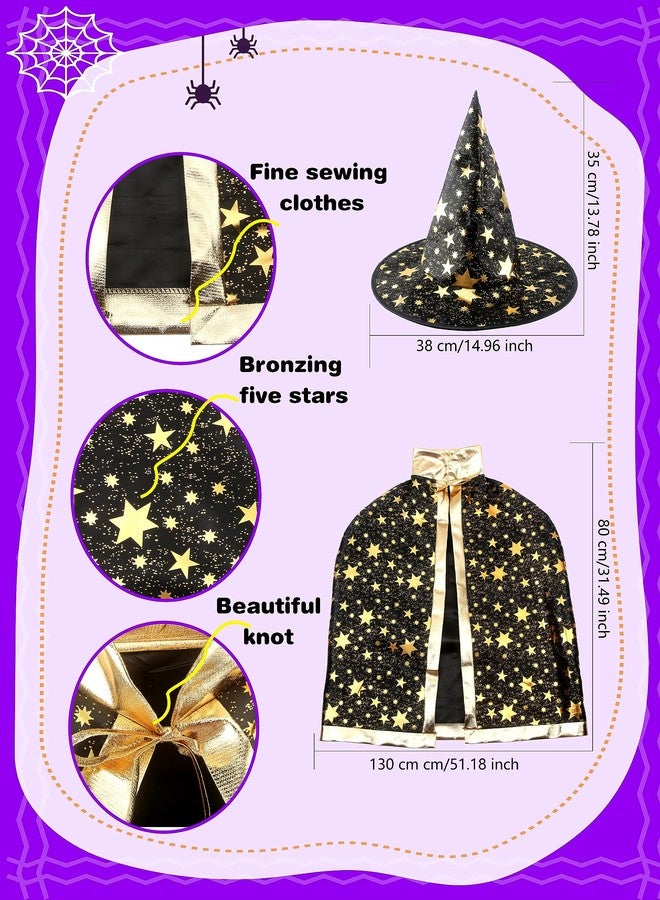 Sonarun 3 Set Kids Wizard Cape Set Witch Cloak with Hat Halloween Wizard Role Play Costumes for Boys Girls Halloween Wizard Cosplay, 3 Colors - Image 2