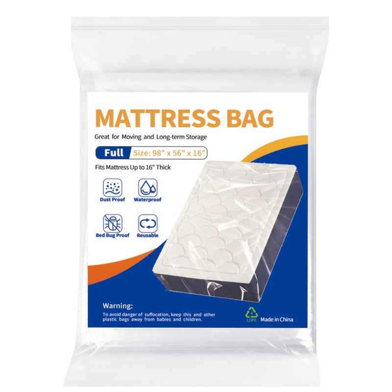Mattress Bag for Moving Storage Plastic Waterproof Mattress Protector CoverHeavyDuty Mattress Moving Supplies 1 Full