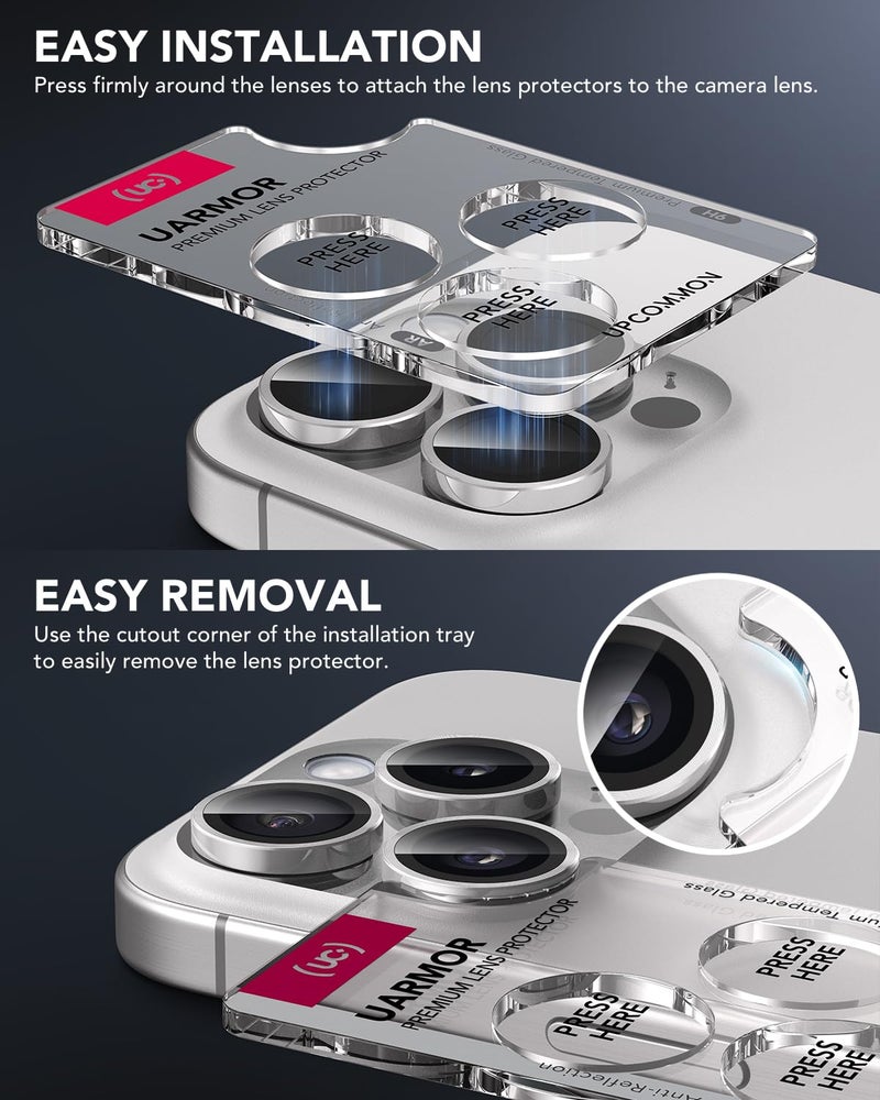 Upcommon UARMOR Camera Lens Protector for iPhone 17, 16 & 16 Plus, 9H Tempered Glass, HD Clear, Easy Installation Kit - Clear - Image 3