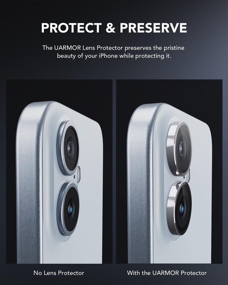 Upcommon UARMOR Camera Lens Protector for iPhone 17, 16 & 16 Plus, 9H Tempered Glass, HD Clear, Easy Installation Kit - Clear - Image 4