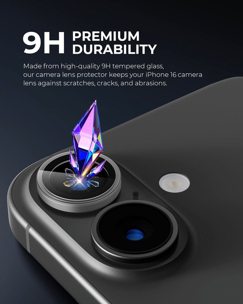 Upcommon UARMOR Camera Lens Protector for iPhone 17, 16 & 16 Plus, 9H Tempered Glass, HD Clear, Easy Installation Kit - Clear - Image 2