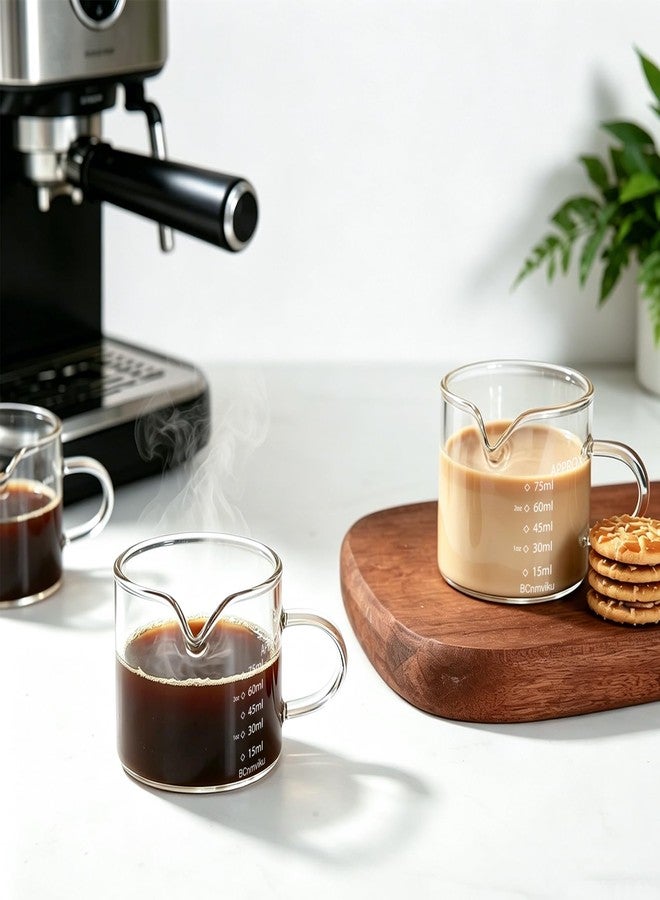BCnmviku 2 PACK Espresso Glass Measuring Cup Triple Pitcher Milk Cup 75ML Espresso Cups with Handle Shot Glass with V-Shaped Mouth Clear Accessories Milk Frothing Pitcher (2) - Image 4