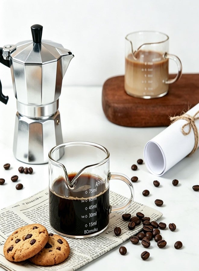 BCnmviku 2 PACK Espresso Glass Measuring Cup Triple Pitcher Milk Cup 75ML Espresso Cups with Handle Shot Glass with V-Shaped Mouth Clear Accessories Milk Frothing Pitcher (2) - Image 5