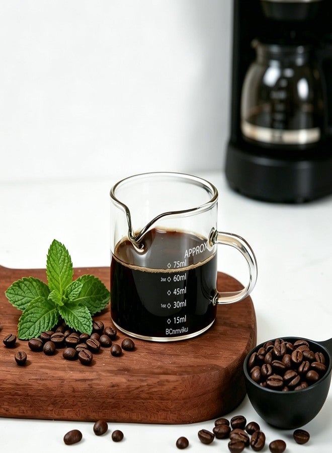BCnmviku 2 PACK Espresso Glass Measuring Cup Triple Pitcher Milk Cup 75ML Espresso Cups with Handle Shot Glass with V-Shaped Mouth Clear Accessories Milk Frothing Pitcher (2) - Image 3
