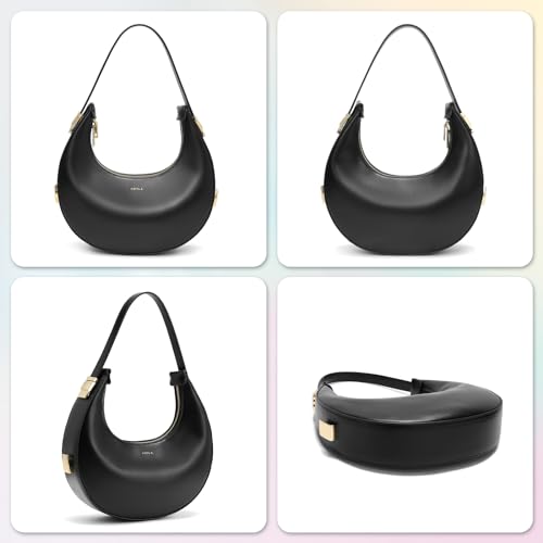 Keyli Shoulder Bag for Women Waterproof Leather Clutches Purses Trendy Casual Tote Handbags Designer Bags Adjustable Strap Hobo Bags Evening Bag with Zipper for Travel Shopping Dating Black - Image 5