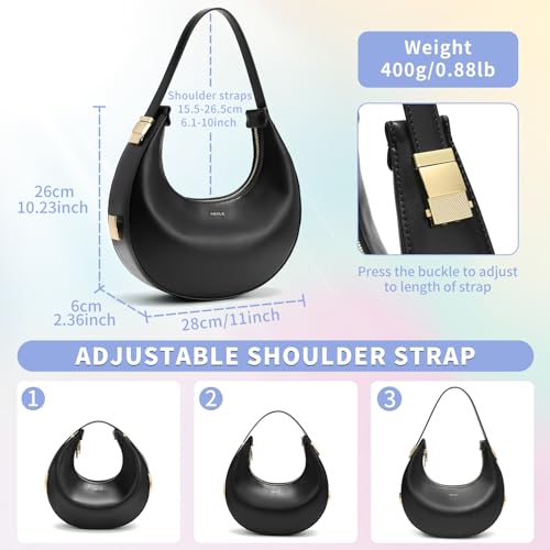 Keyli Shoulder Bag for Women Waterproof Leather Clutches Purses Trendy Casual Tote Handbags Designer Bags Adjustable Strap Hobo Bags Evening Bag with Zipper for Travel Shopping Dating Black - Image 3