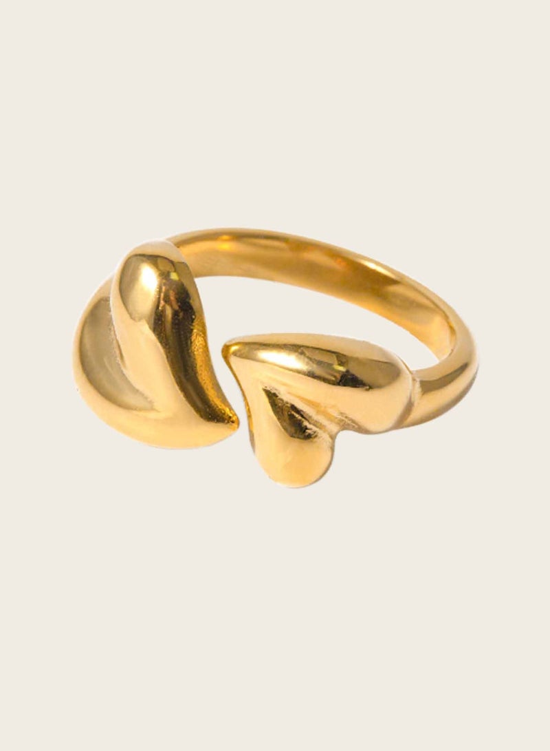 KAAF CREATIONS 18K Gold Plated and Stainless Steel, Modern Heart Design Ring, women and girls - Image 2
