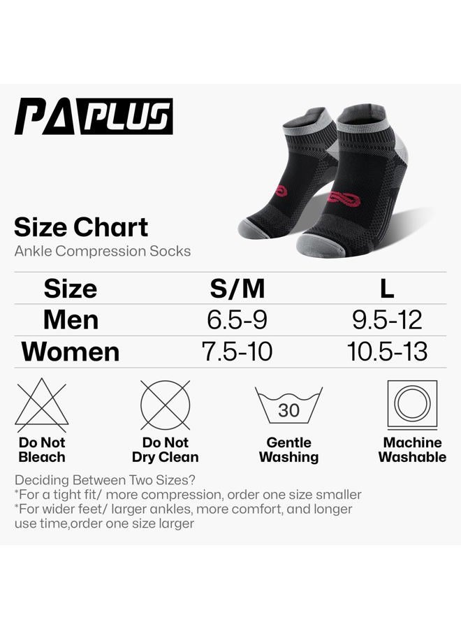 PAPLUS Ankle Compression Sock for Men and Women 2/4/6 Pairs, Low Cut Compression Running Sock with Ankle Support, Black(2 Pairs), S-M - Image 2