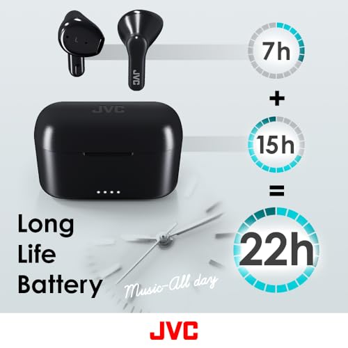 JVC True Wireless Earbuds Headphones, 11mm Neodymium Magnet Driver, Touch Sensor Operation, Bluetooth 5.1, Water Resistance (IPX4), Long Battery Life (up to 22 Hours) - HAA3TB (Black), Small - Image 4