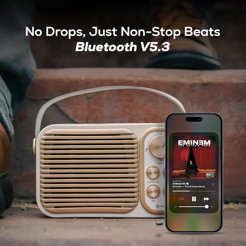 Toreto Retro Mini Bluetooth Speaker with Dual Wireless Karaoke Mic, 20W Output, Bluetooth 5.0, Voice Changer, 10m Range, 6H Playtime, USB/AUX/TF/FM, Type-C Charging (Rose Gold) - Image 3