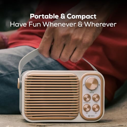 Toreto Retro Mini Bluetooth Speaker with Dual Wireless Karaoke Mic, 20W Output, Bluetooth 5.0, Voice Changer, 10m Range, 6H Playtime, USB/AUX/TF/FM, Type-C Charging (Rose Gold) - Image 4