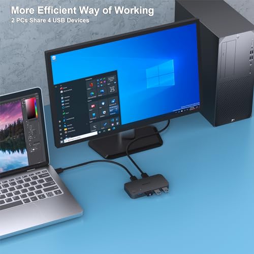 Benfei USB 3.0 Switch, USB Switch 2 Computers Share 4 USB for PC, Mouse, Keyboard, Printer, Scanner, USB KVM Switch Selector Compatible with Windows, Mac, Linux - Image 4