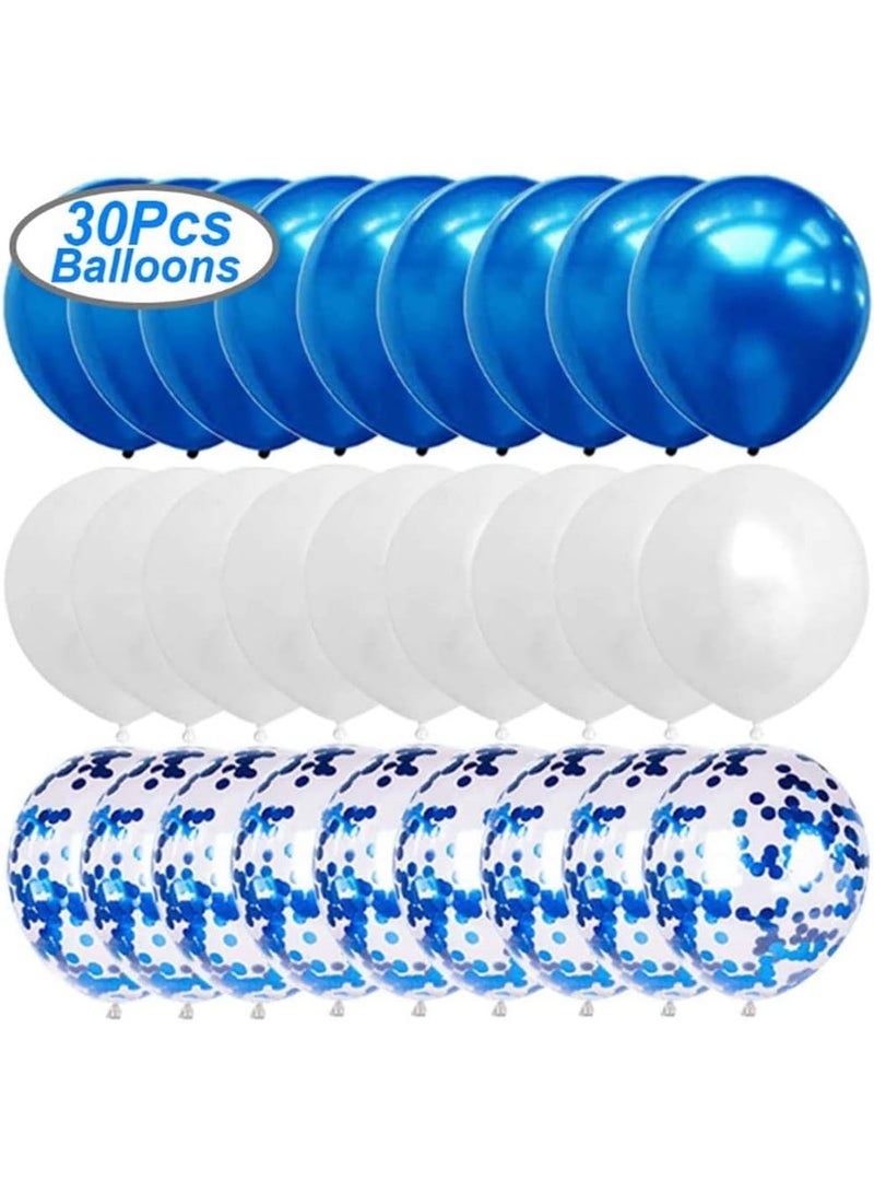 Blue Happy Birthday Balloon Banner with White and Blue Confetti Balloons for Boy Birthday Party Decorations - Image 2