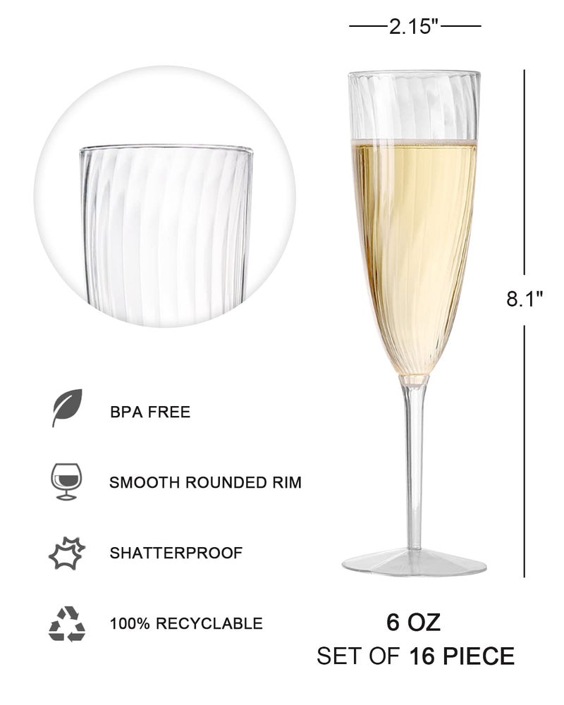 HyHousing 6 Oz Clear Plastic Champagne Glasses 16 Pack, Hard Disposable Plastic Champagne Flute Ideal for Home Daily Life Party Wedding Toasting Drinking Champagnes,New Years Eve Party Supplies - Image 5