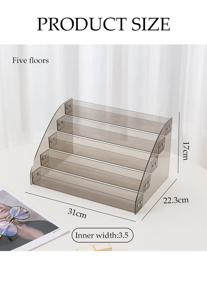 DUNISO - 5 Layer Transparent Black Nail Polish Display Holder，Multi Layer Trapezoidal  Nail Polish Rack, Cosmetics Lipstick Organizer, Desktop Display Stand, Sturdy And Durable，Suitable For Eyeshadow Palette, Powder Pad, Lipstick And Perfume - Image 1