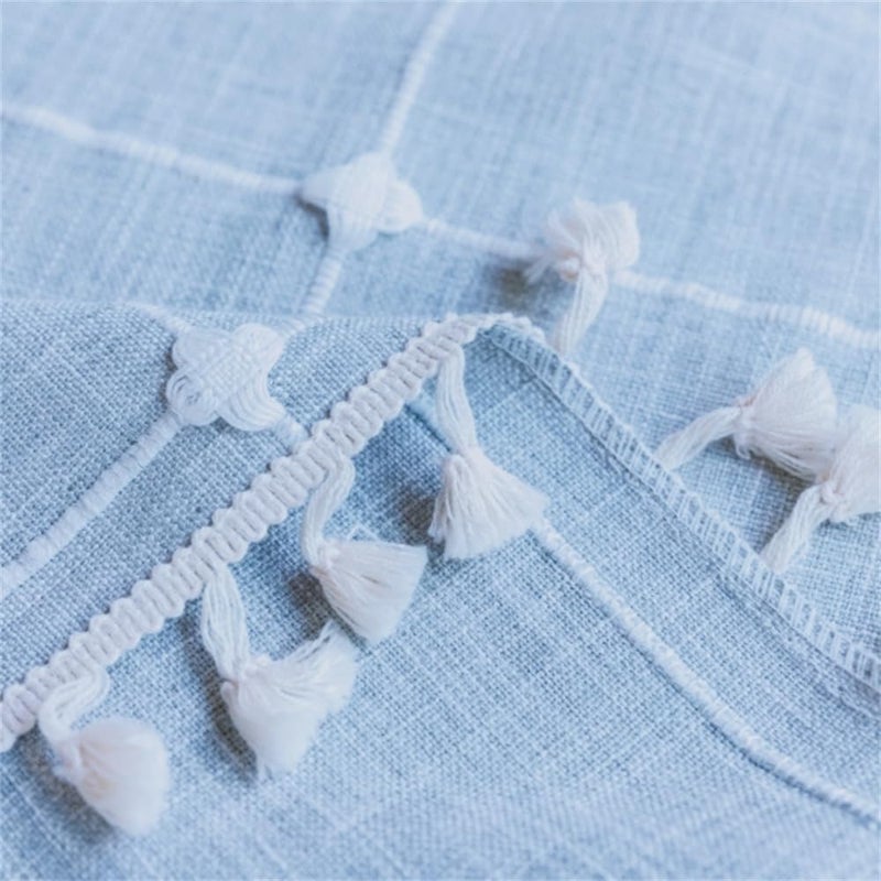 Utobanh Simple Bedside Table Tassel Cover Cloth, Tablecloth Cover Towel, Suitable for Bedside Table TV Microwave Washing Machine Refrigerator Dust Cover (light blue, 15.7 * 35.4 inches) - Image 4