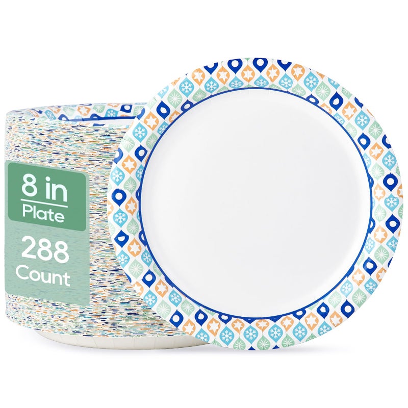 MUCHII 8375 Inch Paper Plates 288 Count Disposable Plates Soak Proof and Cut Ideal for Family Gatherings Parties Picnic