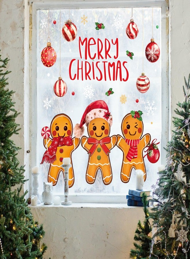 وولاين مجموعة ملصقات نوافذ "والاين" مكونة من 6 أوراق، بتصميمات عيد الميلاد المجيد، تشمل رجل خبز الزنجبيل، وكرة عيد الميلاد، وندفة الثلج، قابلة لإعادة الاستخدام، مضادة للصدمات، لتزيين النوافذ في فصل الشتاء، للمنزل، والمدرسة، والمكتب، والزجاج. - Image 4