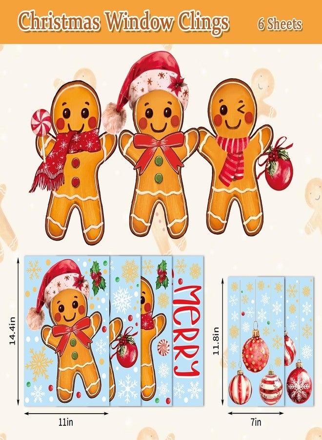 وولاين مجموعة ملصقات نوافذ "والاين" مكونة من 6 أوراق، بتصميمات عيد الميلاد المجيد، تشمل رجل خبز الزنجبيل، وكرة عيد الميلاد، وندفة الثلج، قابلة لإعادة الاستخدام، مضادة للصدمات، لتزيين النوافذ في فصل الشتاء، للمنزل، والمدرسة، والمكتب، والزجاج. - Image 5