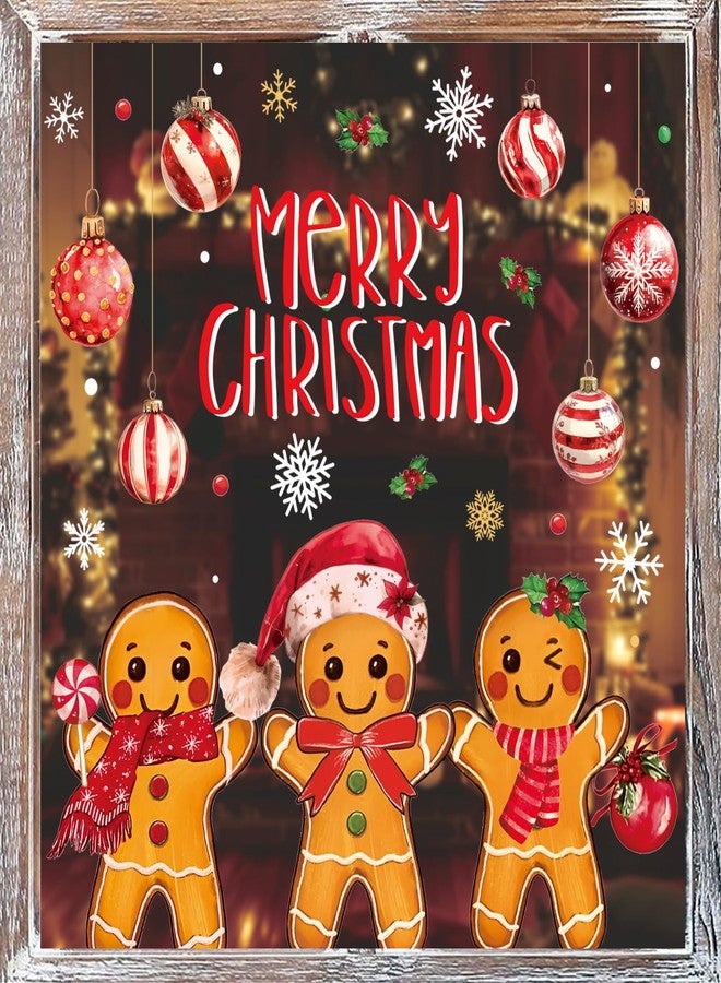 وولاين مجموعة ملصقات نوافذ "والاين" مكونة من 6 أوراق، بتصميمات عيد الميلاد المجيد، تشمل رجل خبز الزنجبيل، وكرة عيد الميلاد، وندفة الثلج، قابلة لإعادة الاستخدام، مضادة للصدمات، لتزيين النوافذ في فصل الشتاء، للمنزل، والمدرسة، والمكتب، والزجاج. - Image 1