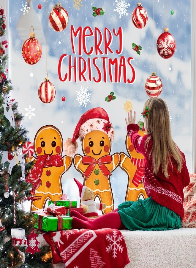 وولاين مجموعة ملصقات نوافذ "والاين" مكونة من 6 أوراق، بتصميمات عيد الميلاد المجيد، تشمل رجل خبز الزنجبيل، وكرة عيد الميلاد، وندفة الثلج، قابلة لإعادة الاستخدام، مضادة للصدمات، لتزيين النوافذ في فصل الشتاء، للمنزل، والمدرسة، والمكتب، والزجاج. - Image 2