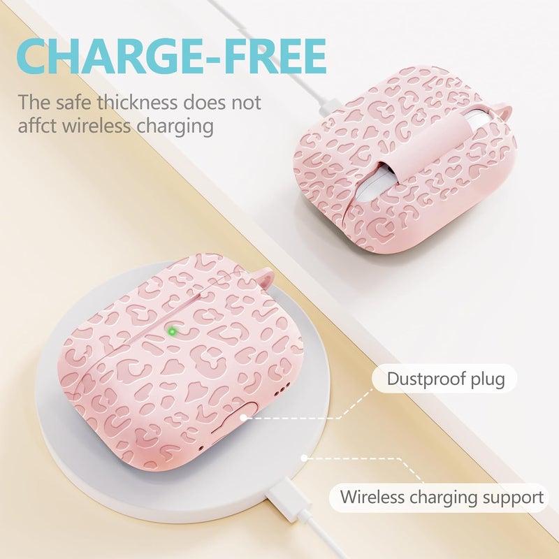Gawnock Engraved Leopard Case Compatible with AirPods Pro 2 Case Cover 2022,Soft Silicone Caeving Cover for Women Girls, Pink - Image 2