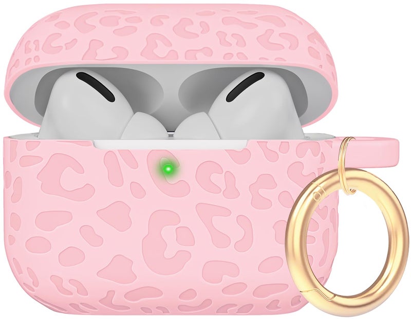 Gawnock Engraved Leopard Case Compatible with AirPods Pro 2 Case Cover 2022,Soft Silicone Caeving Cover for Women Girls, Pink - Image 1