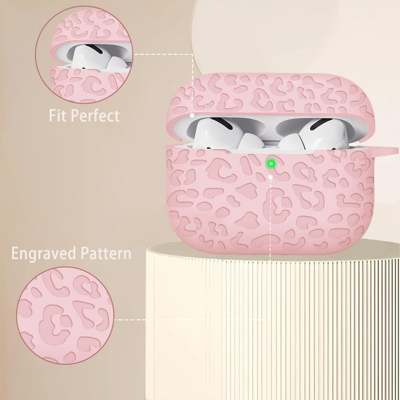 Gawnock Engraved Leopard Case Compatible with AirPods Pro 2 Case Cover 2022,Soft Silicone Caeving Cover for Women Girls, Pink - Image 3