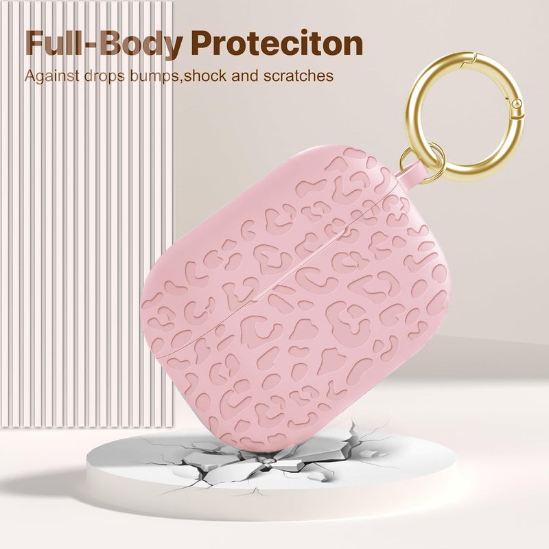 Gawnock Engraved Leopard Case Compatible with AirPods Pro 2 Case Cover 2022,Soft Silicone Caeving Cover for Women Girls, Pink - Image 4